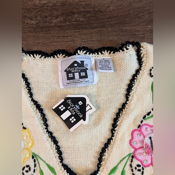 Vintage Storybook Knits Flower Sweater With‎ Beads Womens Size Small NWT B20 - Picture 7 of 9